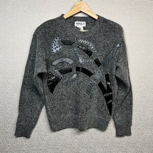 S Vintage Silk Angora Lambswool Blend Reference Point Petite Graphic Sweater 80s
